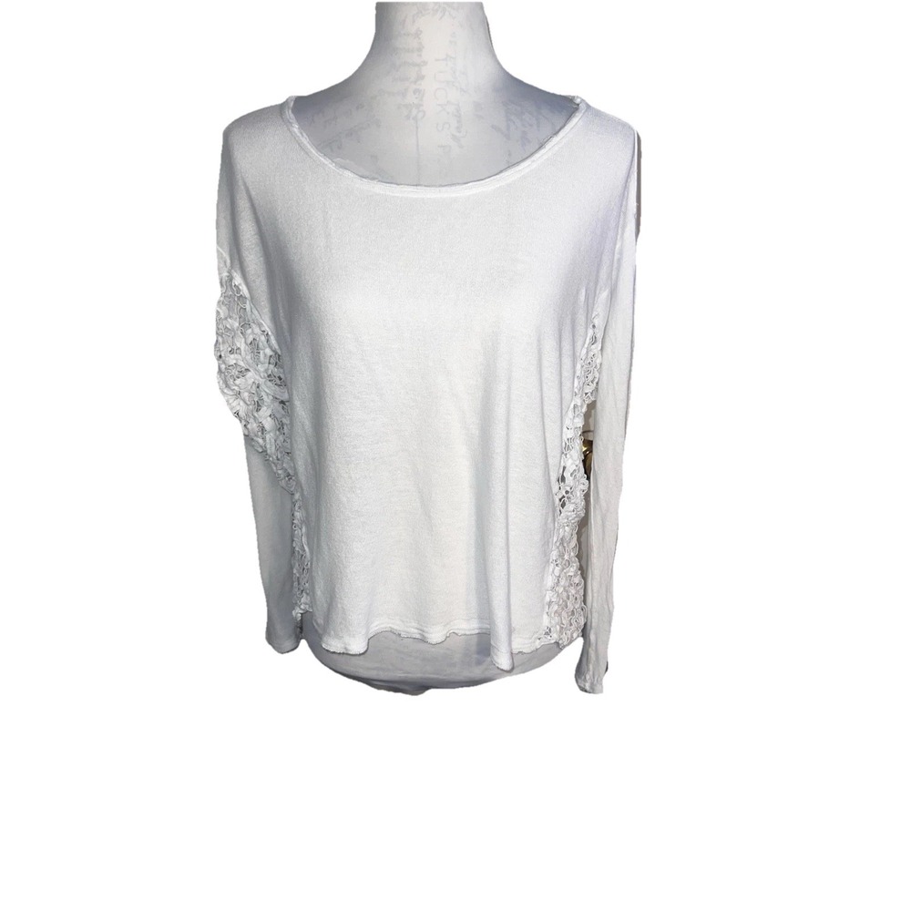 Free People Love Me Do Lace Crochet Side Pullover Top Linen Blend White Small